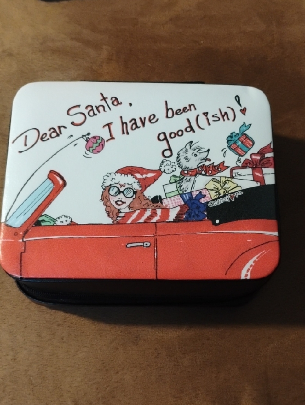 Brighton Red and White Holiday Jewelry Box Case with Cartoon Santa Car